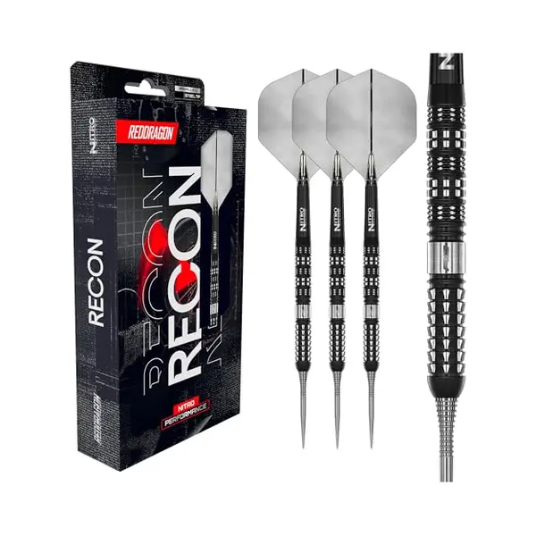 Red Dragon Darts - Recon Series - 24g Parallel Barrel - Steel Tip Dart Set - 90% Professional Tungsten Darts Set - Nitro Flite Integrated thumbnail