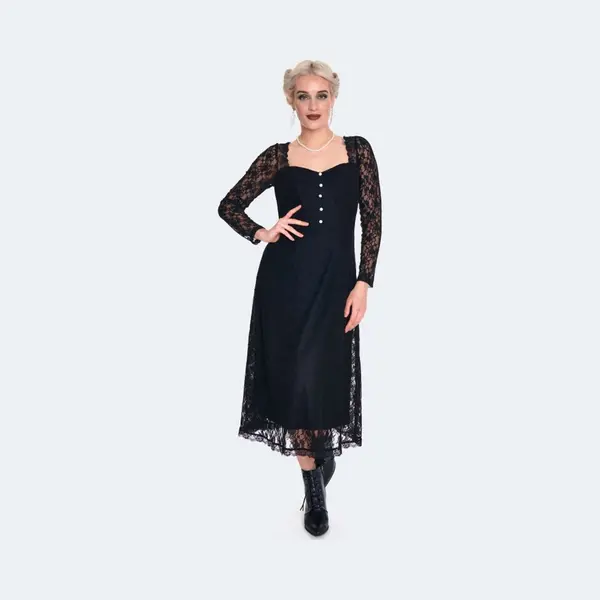 Voodoo Vixen Vintage Style Lace Midi Dress Midi Dress Black thumbnail