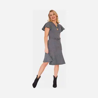 Voodoo Vixen - Houndstooth Flare Jurk - M - Zwart/Wit