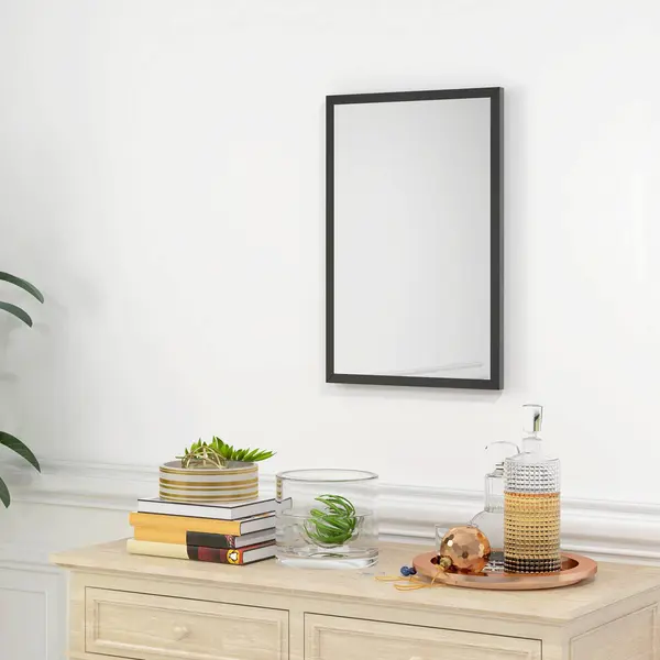 Homcom Decorative Rectangular Wall Mirror, Wall-Mounted Bathroom Mirror For Living Room, Bedroom, Hallway, Black thumbnail