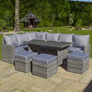 Bps Depot Bps De Camborn Rattan Loungeset - Grijs - Inclusief Kussens - Tuin Loungeset Met Tafel - L-vormige Bank