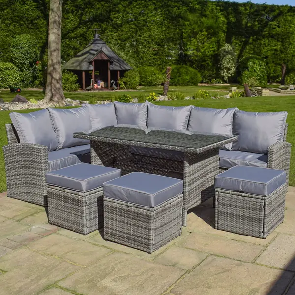 Bps Depot Bps De Camborn Rattan Loungeset - Grijs - Inclusief Kussens - Tuin Loungeset Met Tafel - L-vormige Bank thumbnail