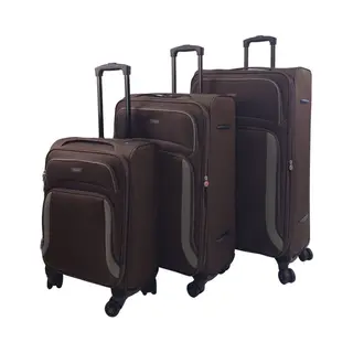 Infinity Leather Soft 8 Wheel Luggage Light Travel Suitcases In Brown