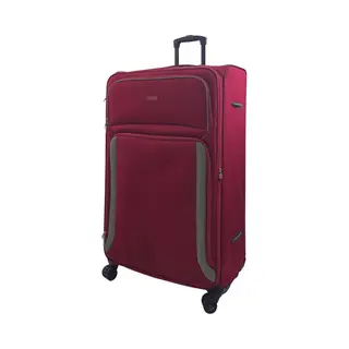 Infinity Leather Soft Extra Large 8 Wheel Luggage Light Travel Suitcase In Burgundy
