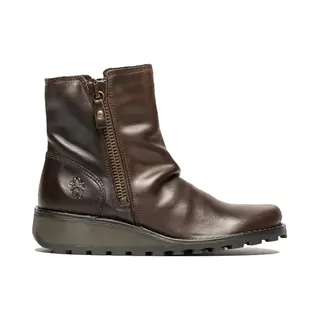 Infinity Leather Fly Womens Brown MON944 Leather Wedge Heel Ankle Zip Up Chelsea Boots
