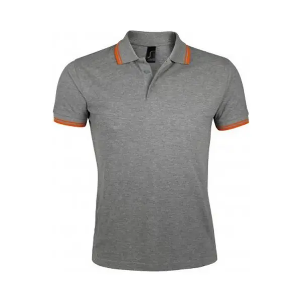 Sols Mens Pasadena Tipped Short Sleeve Pique Polo Shirt (Grey Marl/Orange) - Multicolour Cotton - Size X-Large thumbnail