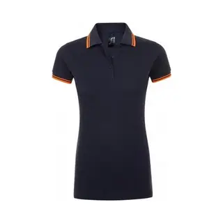 Sols Womens/Ladies Pasadena Tipped Short Sleeve Pique Polo Shirt (French Navy/Neon Orange) - Multicolour Cotton - Size X-Large