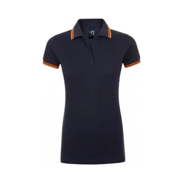 Sols Womens/Ladies Pasadena Tipped Short Sleeve Pique Polo Shirt (French Navy/Neon Orange) - Multicolour Cotton - Size X-Large thumbnail