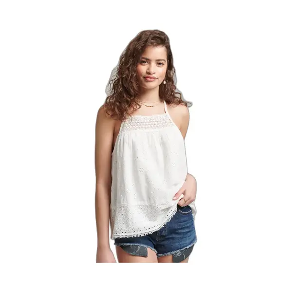 Superdry Vintage Woven Lace Mouwloos T-shirt Wit S Vrouw thumbnail