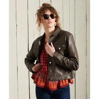 Superdry Leather Stateside Jas Bruin L Vrouw