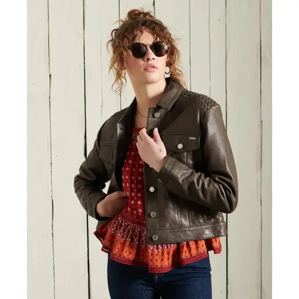 Superdry Leather Stateside Jas Bruin L Vrouw thumbnail