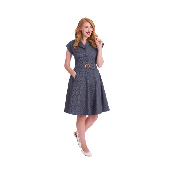 Banned Retro Spot Perfection Fit & Flare Dress Midi Dress Navy thumbnail