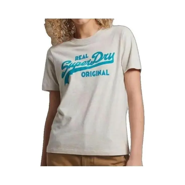 Superdry Damen Vintage Logo Coll T-Shirt Mit Schriftzug Aus Bio-Baumwolle Hafer Meliert 40 thumbnail