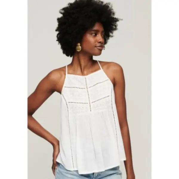 Superdry Für Damen. W6011652A Vintage-T-Shirt Mit Weißer Spitzenpasse (S), Lässig, Viskose, Ärmellos / Hosenträger thumbnail