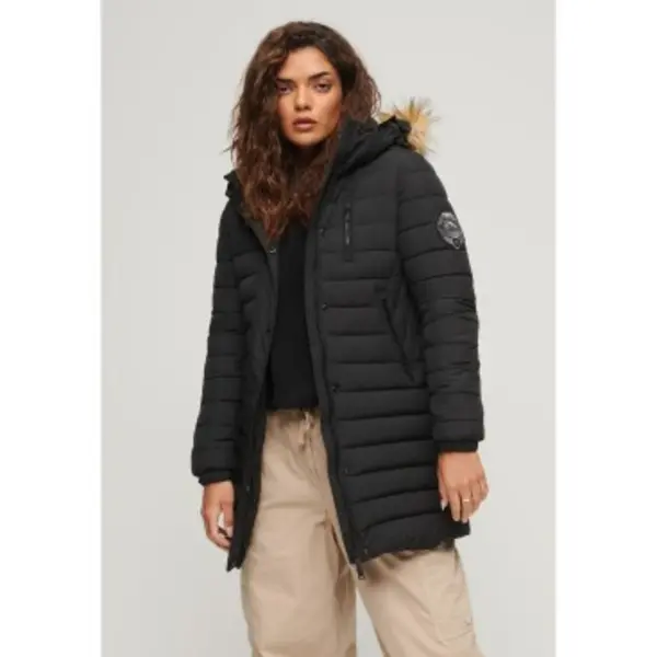 Superdry For Woman. W5011564A Fuji Mid-length Hooded Quilted Coat Black (S), Casual, Polyester, Long Sleeve thumbnail