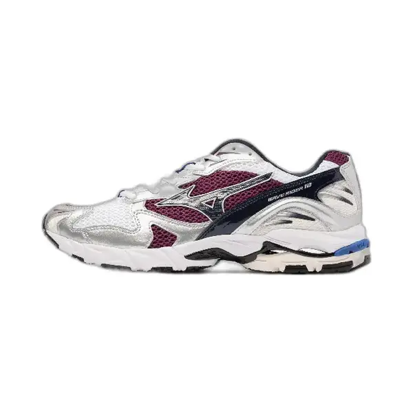 Mizuno Wave Rider 10 Sportstyle Weiß/BaritoneBlau/DarkLila Damen/Herren Grösse 44, 5 thumbnail