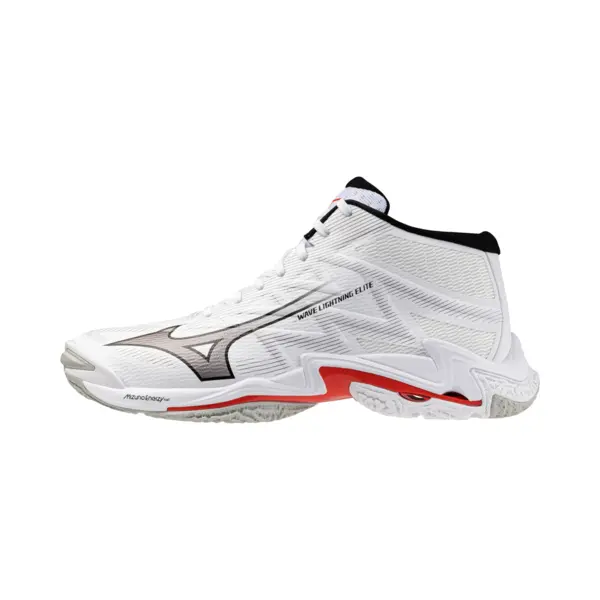 Mizuno Wave Lightning Elite Mid Volleyball Weiß/Schwarz/Fiery Rot Damen/Herren Grösse 39 thumbnail