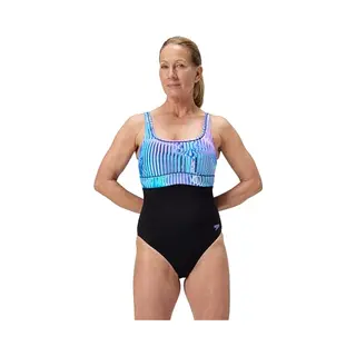 Speedo Damen Formgebender Countour Eclipse Badeanzug Mit Print | Shapewear | Strand- Und Urlaubsbademode Schwimmbekleidung, Indigo Glow, 46