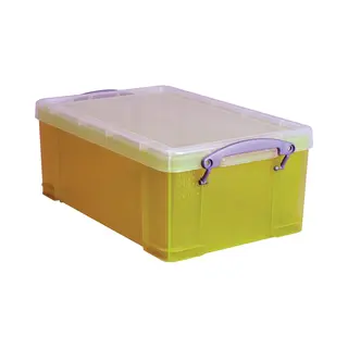 4x Really Useful Box, Aufbewahrungsbox, Box Really Useful Boxes, Kunststoff, Transparent Gelb, Verschiedene Grössen (15.5 X 21 X 15.5 Cm, 9 l)