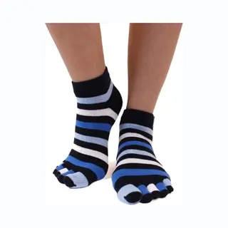 Toetoe - Men, Women Essential/Everyday Stretchy Anklet Soft Cotton Seamless Plain/Stripy Toe Socks, Hygienic, Breathable - 1 Pair - Denim Stripy