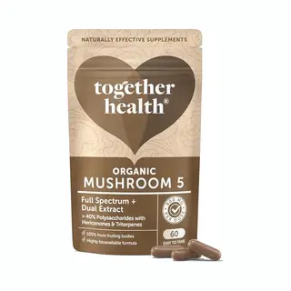 Together Organic Mushrooms 5 Complex | High Strength 10000mg 20, 1 Dual Extract Full Spectrum | 100% Fruiting Bodies | Guaranteed 40% Polysaccharides