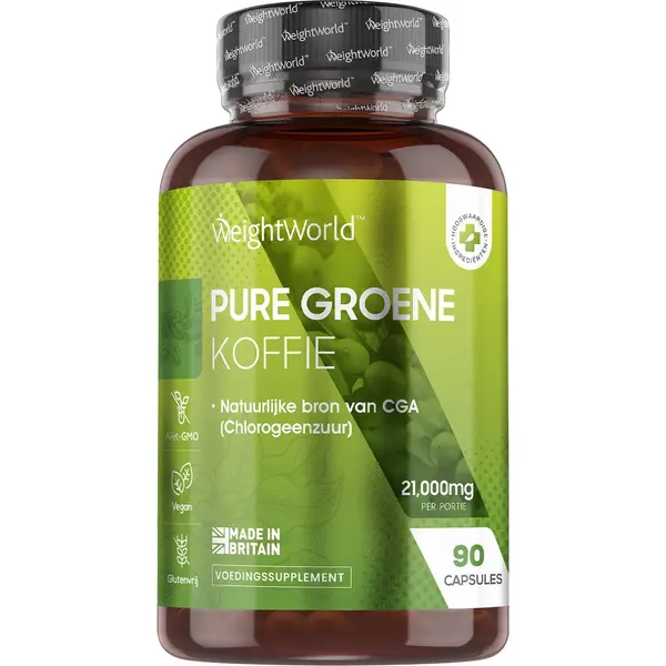 WeightWorld Pure Green Coffee Capsules | 21, 000mg Per Serving | 90 Unroasted Green Coffee Capsules | Vegan | Natural Source Of Chlorogenic Acid | Made In Britain thumbnail