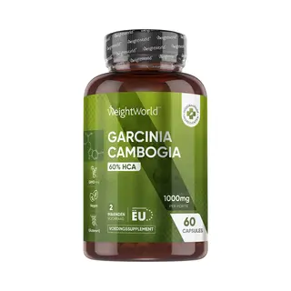 WeightWorld Garcinia Cambogia Fruchtextrakt - 1000mg Pro Kapsel - 60% Hydroxycitronensäure - 2 Monate Vorrat - 60 Vegane Kapseln - Glutenfrei - Pure Garcinia