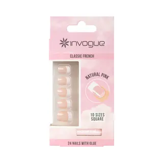 Invogue Classic French Square Nails Natural Pink 24 Pcs