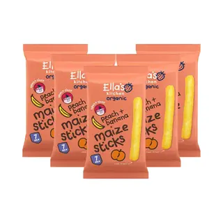 5x Ella's Kitchen Gepoft Smikkelstengels 7+ M Perzik Banaan 16 Gr