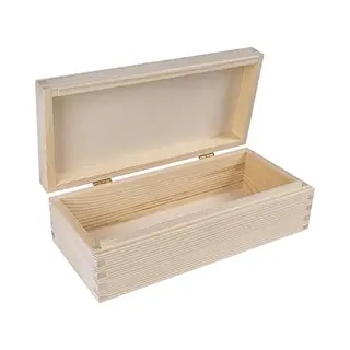 Creative Deco Small Wooden Storage Box | 24 X 11.3 X 7.2 Cm | Unpainted Plain Rectangular Box With Lid Trinket Gift Easter Box | Office Or Bedroom |