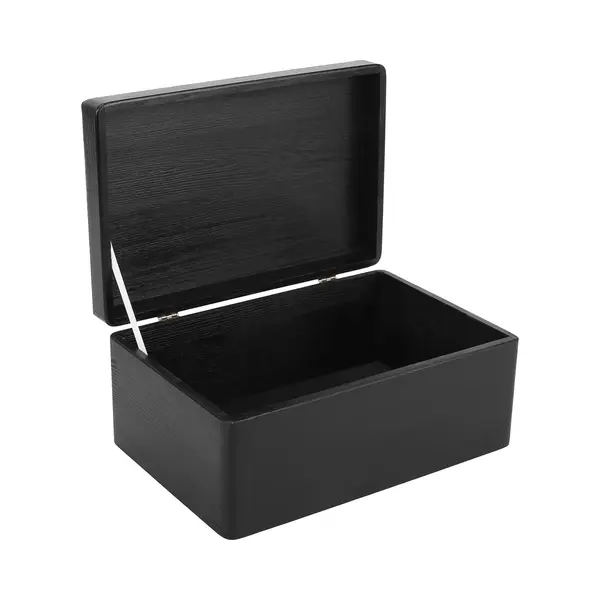 Creative Deco Large Black Plain Wooden Storage Box With Lid | 30x20x14cm (+/-1 Cm) | Hinged Lid | Gift Christmas Xmas Box Kitchen Storage | Rough & thumbnail