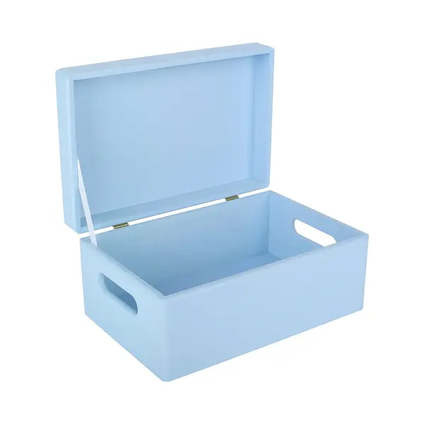 Creative Deco Large Blue Plain Wooden Storage Box | 30 X 20 X 14 Cm (+/-1 Cm) | Hinged Lid & Handles | Gift Christmas Xmas Box Kitchen Storage | thumbnail