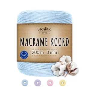 Creative Deco 3 Mm X 200 M Macramétouw, Pastelblauw, Katoen- En Polyestergaren, +/- 0, 5 Mm Dik, 30-laags, Natuurlijk Koord, Keuken, Tuin, Tuin,