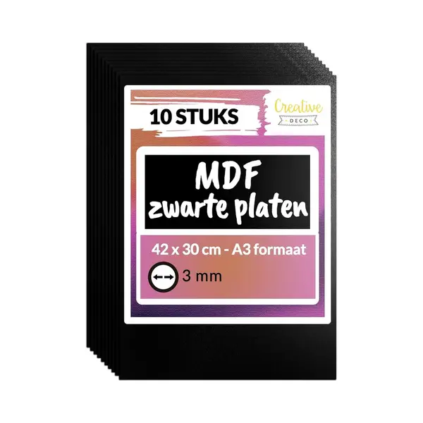 Creative Deco 10 X A3 Mdf Board Sheet Black | 420 X 300 X 3mm Wood | Wooden Blank For Drawing, Home Decor, Art And Craft, Painting, Diy Projects, thumbnail