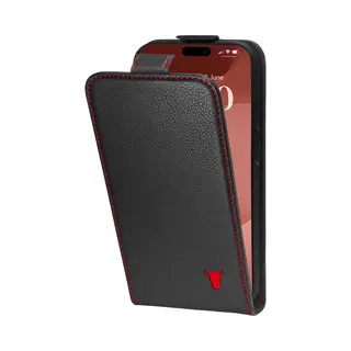 Torro IPhone 15 Pro Leder Flip Hülle - Schwarz Mit Rotem Detail