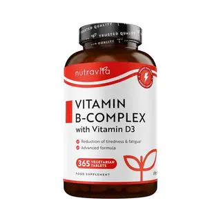 Nutravita Vitamin B Complex High Potency - 1 Full Year Supply - 8 Vitamins B1-B2-B3-B5-B6-B12, Biotin, Folic Acid & Vit D3 In 1 High Strength Micro
