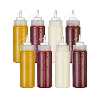 Matana 8 Plastic Squeeze Sauce Bottles With Nozzles, 340ml - Condiments, Sauces, Ketchup, Dressings, Mustard, Olive Oil - Bpa-Free & Dishwasher Safe