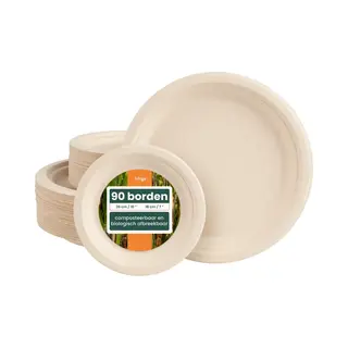 Haago 90 Strong Compostable Sugarcane Plates, 45 X 25 Cm Dinner & 45 X 18 Cm Side Plate – Heavy Duty, Greaseproof & Leakproof, Biodegradable,