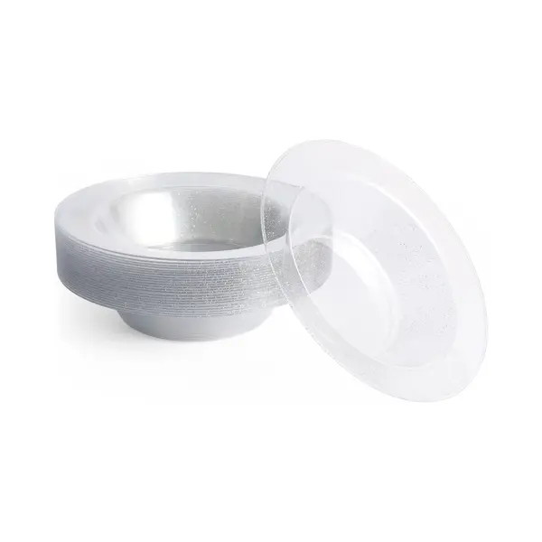 Matana 25 Premium Clear Hard Plastic Bowls With Silver Glitter, 360ml - Sturdy & Reusable - Soup Bowls, Dessert Bowls For Weddings, Birthdays, Picnic, thumbnail