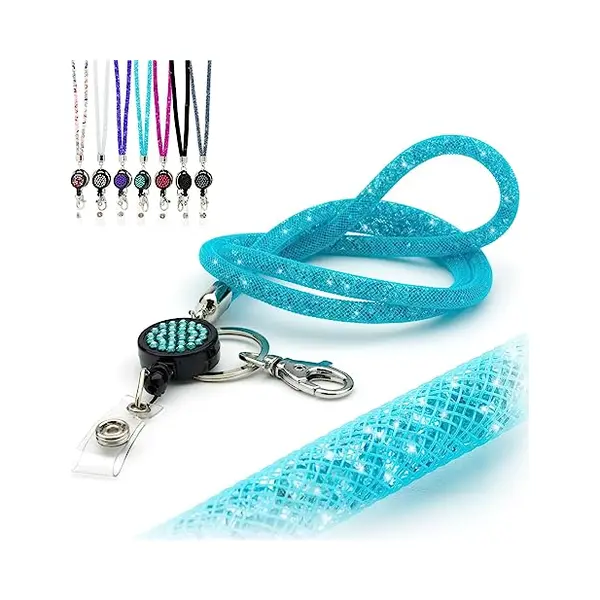 Ckb Ltd Light Blue Sparkle Lanyard Rhinestone Glitter Crystal Gems Neck Strap With Swivel Metal Clip And Sparkly Bling Retractable Reel Id Badge thumbnail