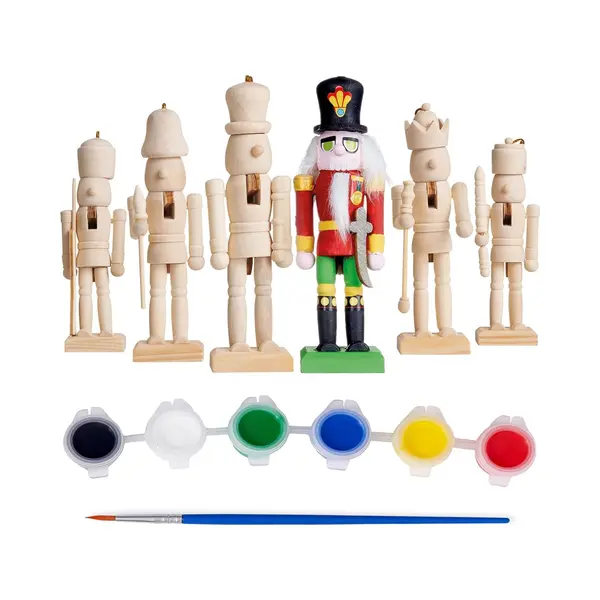 The Twiddlers 6 Christmas Wooden Nutcracker Set, 13cm - Paint Your Own Toy Soldier With Stickers And Stick On Beards, Kids Diy Art & Craft Gift thumbnail