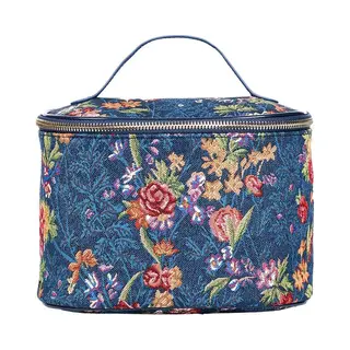 Signare Tapestry Toiletry Bag Makeup Vanity Bag For Women With Designs Inspired By V&A Collections (Flower Meadow Blue)