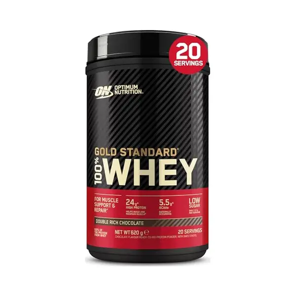 Optimum Nutrition Gold Standard 100% Whey, Eiwitpoeder, Dubbele Smaak, Rijke Chocolade, 620 G, 20 Blikjes thumbnail