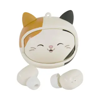 Squishmallows Cam The Cat Wireless Earbuds With Face Changing Charging Case. Play/Pause Button, Built In Microphone For Calls. 10 Meter Bluetooth