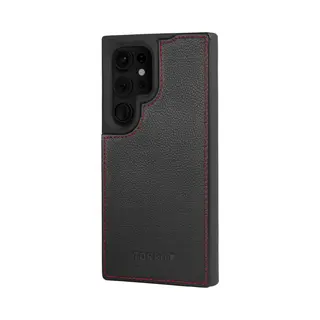 Torro Galaxy S24 Ultra Leder Bumper Hülle - Schwarz Mit Rotem Detail