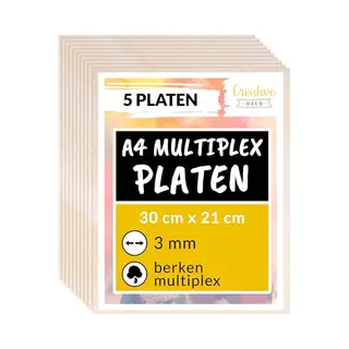 Creative Deco 5 X A4 Sperrholzplatte 3mm | 300 X 210 (+/- 2) Mm | Birkensperrholz Dünne Holz-Zuschnitte | Perfektes Blatt Für Laubsäge,