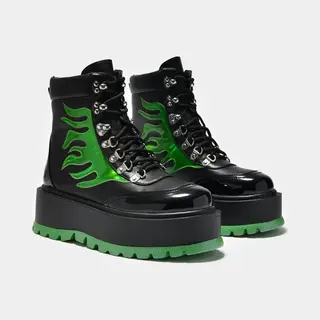 Koi - Gothic Veterlaarzen - Cha Cha Hologram Flame Boots - EU36 Tot EU40 - Zwart-groen