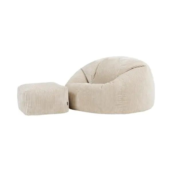 Icon - Kingston Xl Zitzak Fauteuil Met Poef - Ribfluweel - Beige thumbnail