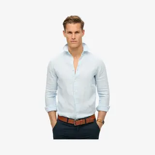 Superdry, Herren, Hemden, Lässiges Leinen-Langarmhemd, Blau, (S)