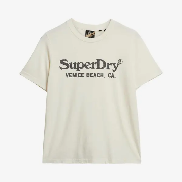 Superdry Metallic Venue Damen T-Shirt Cremeweiß/schwarz - M thumbnail
